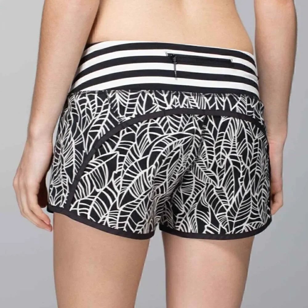 Lululemon Run Times Short *4-way stretch in Pretty Palm Black Angel Wing SIZE 6